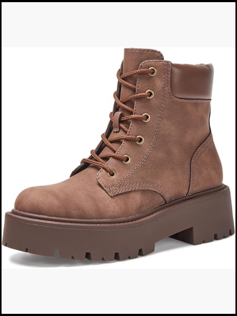 Lace-Up Combat Boots Ankle Bootie Water-Resistant Side Zip Platform Lug Sole